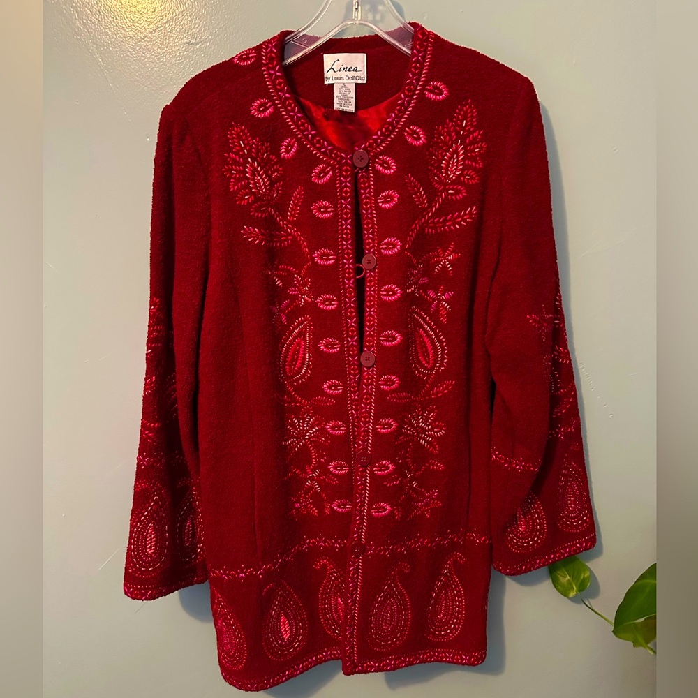 Linea by Louis Dell'Olio Red Embroidered Jacket